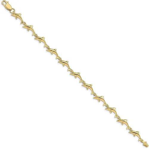 Vista 2 de Pulsera de delfín de oro amarillo de 14 quilates 7 pulgadas joyería fina para mujer regalos para ella