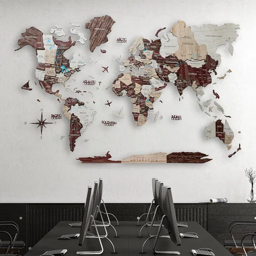 Vista 8 de Mapa del mundo de madera 3D, decoración de la casa, sala de estar, arte de pared 3D para el hogar, oficina, decoración de pared de madera, mapa