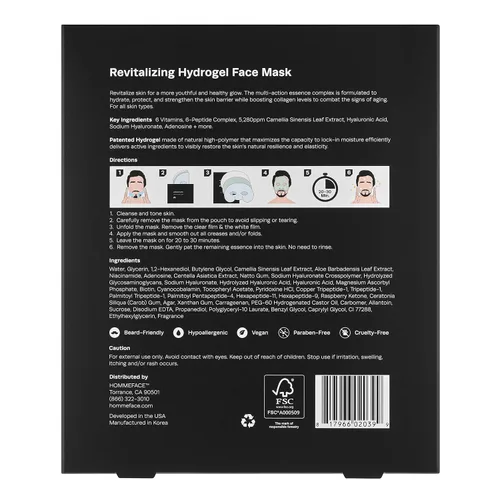 Vista 8 de HommeFace Juego de mascarillas faciales de hidrogel revitalizante para hombre (5 unidades) – Mascarillas hidratantes, amigables con la barba