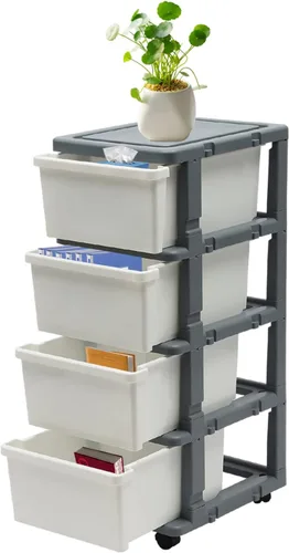 Vista 10 de Organizador de 4 cajones con bandeja superior, organizador de cajones de plástico con ruedas, organizador de escritorio, almacenamiento versátil