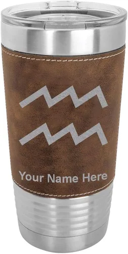 Vista 11 de LaserGram Vaso aislado al vacío de 20 onzas, signo del zodiaco, acuario, grabado personalizado incluido (cuero sintético, estilo béisbol)
