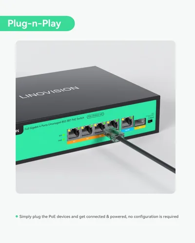 Vista 7 de LINOVISION Interruptor Full Gigabit PoE++ de 4 puertos, 802.3bt 90W