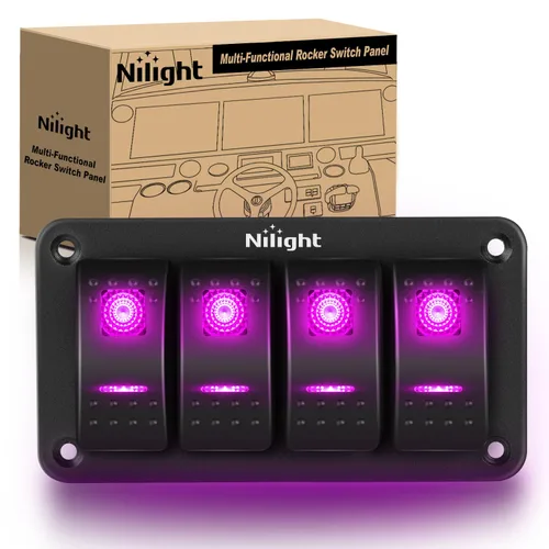 Vista 28 de Nilight Panel de Interruptores Basculantes de 2 Posiciones con Luz LED Naranja, 5 Pines On/Off, Interruptores Basculantes de Aluminio Precableados