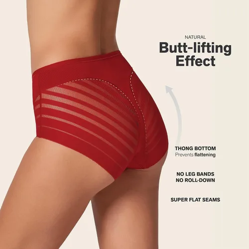 Vista 3 de Leonisa Ropa interior invisible de cintura alta con control de abdomen para mujer, ropa interior de encaje a rayas