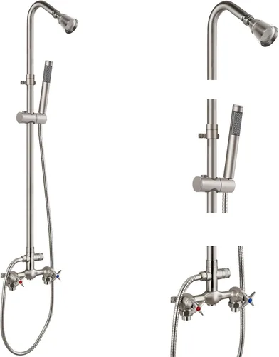 Vista 10 de Aolemi Kit de ducha para exteriores de montaje en pared, sistema de grifo de ducha para exteriores con rociador de mano, ducha expuesta central de 6