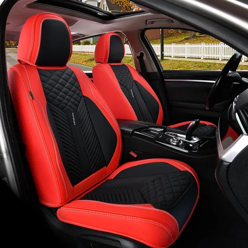 Vista 11 de Coverado Fundas de asiento delantero, paquete de 2 fundas de asiento impermeables para automóviles, cojines de asiento de cuero de lujo, protectores