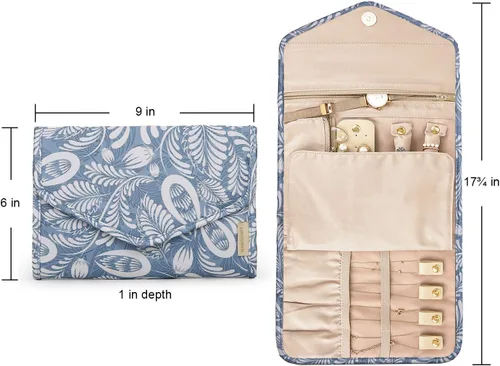 Vista 7 de Bagsmart - Organizador de joyas plegable de viaje para anillos, collares, pulseras, aretes, Blanco (White Leaf), S