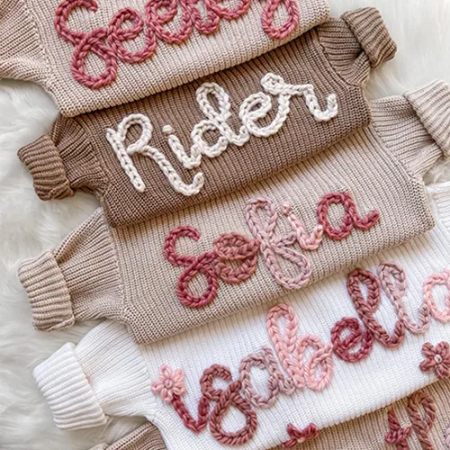 Vista 2 de Suéter bordado a mano del bebé con el nombre Personalizado de gran tamaño suéteres de puente de encargo regalo del bebé