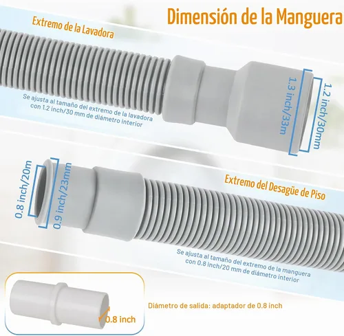 Vista 2 de MyLifeUNIT Manguera de drenaje para lavadora, kit de extensión de manguera de drenaje para lavadora con 1 adaptador de extensión y 2 abrazaderas