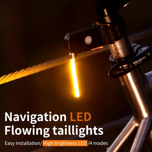 Vista 4 de Luz trasera de bicicleta LED Photondrop, luz trasera roja que fluye, luz trasera para bicicleta, 3 modos, recargable por USB, resistente al agua