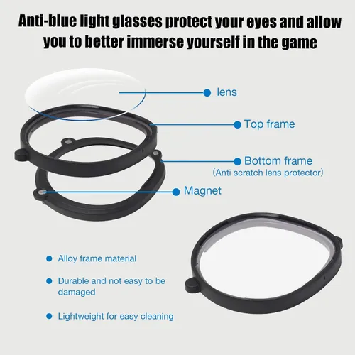 Vista 5 de VR Anti-Blue Light Glasses for Oculus Quest 2,Customized VR Accessories with Magnetic Alloy Frame and Blue Light-Blocking Lenses,Support The