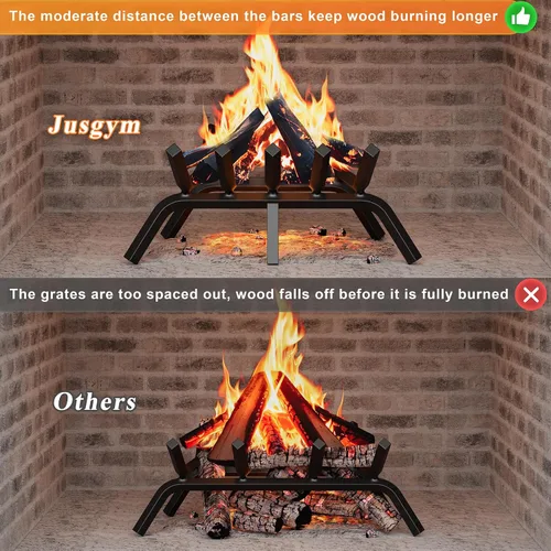 Vista 3 de Jusgym Rejilla de chimenea de 17 pulgadas, rejilla de leña de chimenea de acero sólido de servicio pesado con 6 patas de soporte, rejilla de leña
