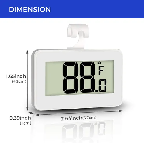 Vista 2 de Mini termómetro para nevera, paquete de 2 termómetros digitales para congelador, termómetro impermeable con gancho, pantalla LCD grande Termómetro