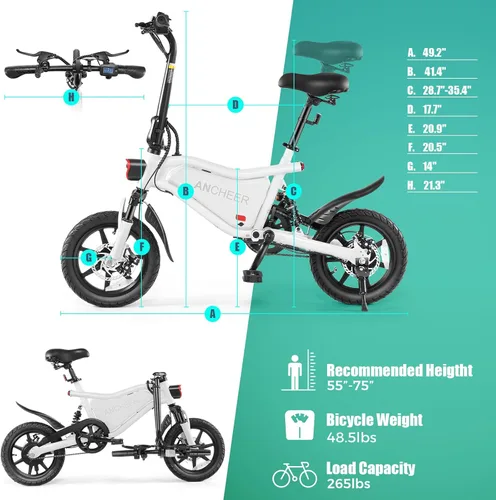 Vista 7 de ANCHEER Bicicleta eléctrica plegable para adultos, bicicleta eléctrica de 20 MPH, bicicletas eléctricas de hasta 45 millas, bicicleta eléctrica