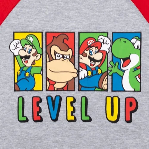 Vista 5 de Super Mario Paquete de 2 camisetas gráficas de manga larga para niños pequeños, rojoazulgris