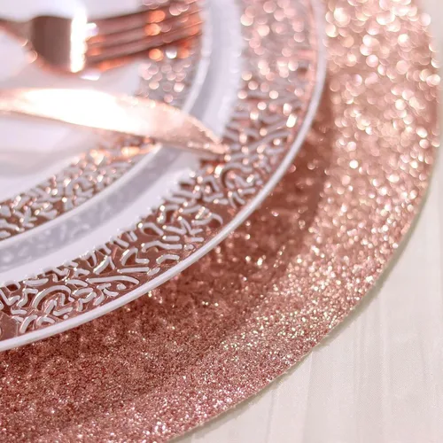 Vista 2 de Efavormart - Juego de 6 manteles individuales antideslizantes de piel sintética con purpurina, color rosa y dorado rosa para bodas, banquetes