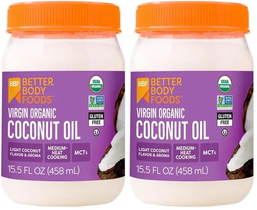 Vista 8 de BetterBody Foods - Aceite de coco virgen orgánico de 15.5 onzas Aceite de coco virgen, cabello, piel, aceite para hornear, MCTs, sabor tropical