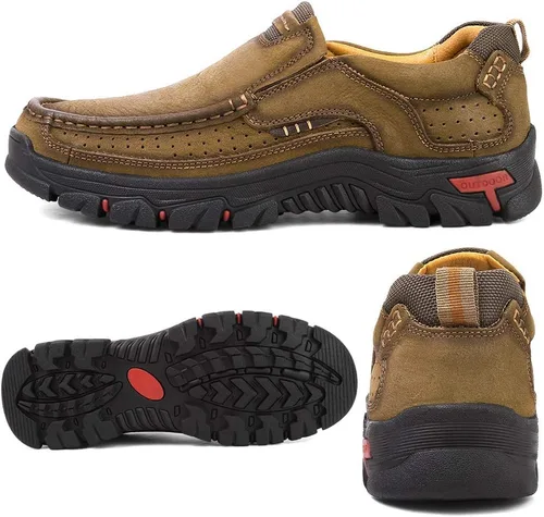 Vista 2 de Zapatos informales sin cordones para hombre, mocasines de piel cómodos para caminar.
