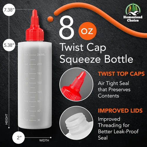 Vista 2 de Paquete de 6 botellas de plástico para salsas, botellas exprimibles de condimentos de 8 onzas para líquidos, botella de chorro sin BPA con tapa