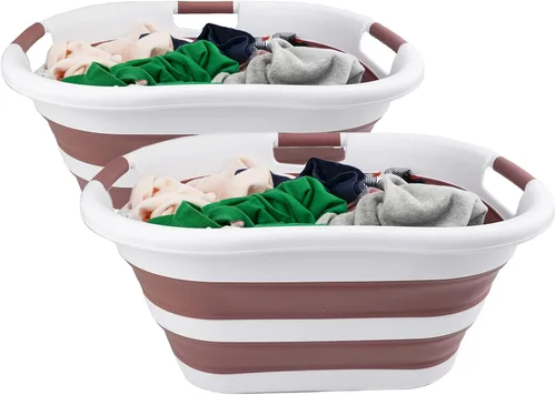 Vista 11 de SAMMART Cesta plegable de plástico para la ropa sucia de 40 L (10.5 galones), contenedor de almacenamiento plegable y organizador, tina de lavado
