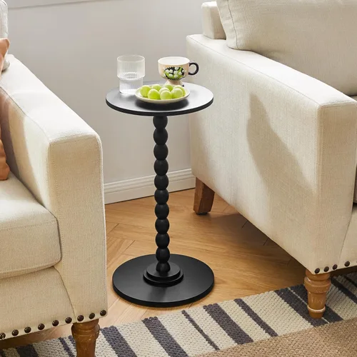 Vista 7 de Aibiju Mesa auxiliar redonda, mesa de bebida de madera maciza, mesita de noche minimalista moderna, mesa auxiliar para sofá de sala de estar, mesa