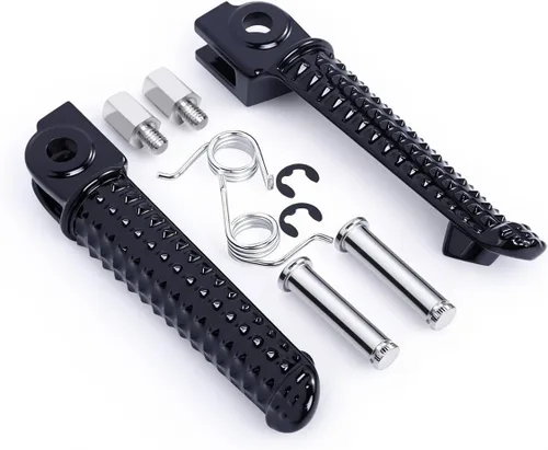 Vista 3 de Estriberas delanteras compatibles con Yamaha YZF R1 R6 R6S, reposapiés de motocicleta de aluminio negro con textura de alto agarre, pedales