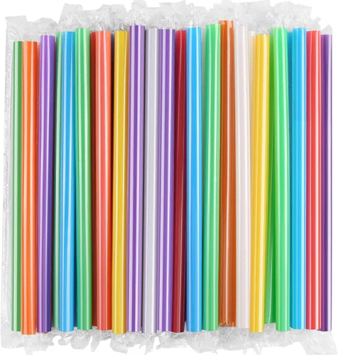 Vista 7 de [Envueltas individualmente] 100 popotes desechables jumbo, pajitas de plástico para batidos de boca ancha