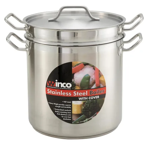 Vista 3 de Winco 8 qt Stainless Steel Double Boiler with Cover
