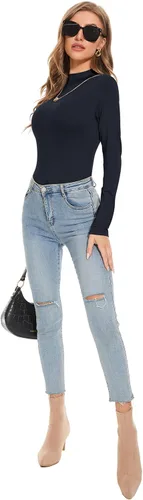 Vista 3 de Camiseta de manga larga con cuello alto falso para mujer