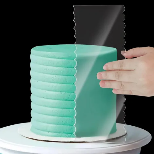 Vista 4 de Juego de 4 raspadores grandes de acrílico transparente para pasteles, raspador alisador de pasteles, peine de contorno de bordes con rayas