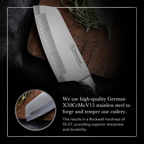 Vista 3 de Hammer Stahl Cuchilla de verduras de 7 pulgadas, cuchillo de cortar profesional, acero forjado alemán de alto carbono, mango ergonómico de madera