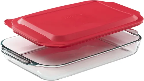 Vista 6 de Pyrex Easy Grab - Molde para pan de vidrio de 1.5 cuartos con tapa, bandeja para hornear de vidrio templado con asas grandes, no tóxico, tapa sin