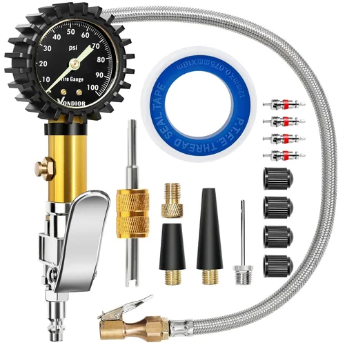 Vista 10 de Vondior Medidor de presión de neumáticos, certificado ANSI 0-100 PSI Medidor de neumático negro con tubo