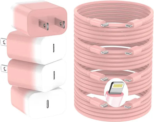 Vista 12 de Cargador de iPhone de carga rápida, cargador de pared USB C de 20 W PD de 4 unidades con cable de carga rápida de 1.8 m - Cargador rápido