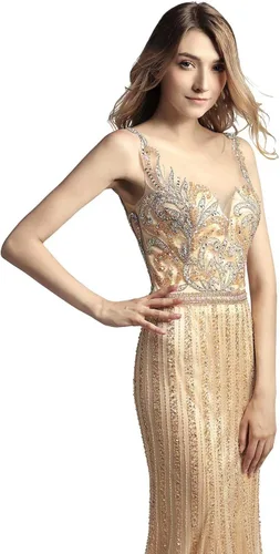 Vista 4 de Sarahbridal Vestidos de tul para mujer, vestidos largos de graduación, formal, para concursos de noche, concursos de fiesta, color champán