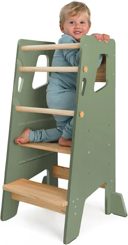 Vista 9 de Toddler Standing Tower with 3 Safety Bars - Kitchen Stool Helper - Gray 1 - Gris