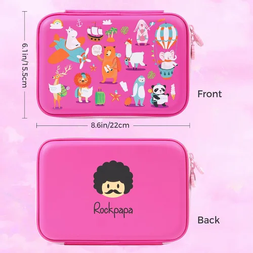 Vista 2 de rockpapa Let's Go Travel - Estuche para lápices para niños y niñas, hipopótamo, conejo, elefante, panda, león, oso, oveja, caja de lápices