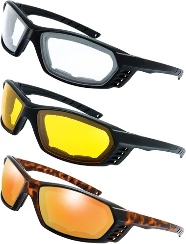 Vista 10 de Gafas de Motocicleta con Marco Acolchado y Lentes que Bloquean 100% UVB/UVB para Actividades al Aire Libre y Deportes 10-mate/negro brillante