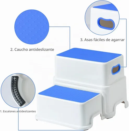 Vista 7 de Victostar Taburete de 2 pasos para niños, taburete antideslizante resistente para niños pequeños de dos pasos para entrenamiento de inodoro, baño