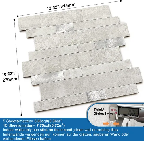 Vista 5 de Azulejo protector contra salpicaduras para cocina, despegar y pegar, acabado mate de piedra, pegatinas de azulejos para baño, panel de pared 3D