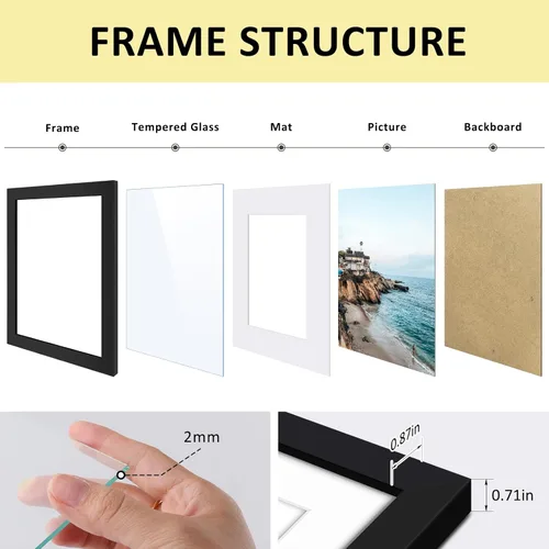 Vista 4 de Frametory, Marcos de 8 x 10 para mostrar imágenes de 5 x 7 con paspartú o fotos de 8 x 10 sin paspartú, vidrio resistente a roturas, accesorios