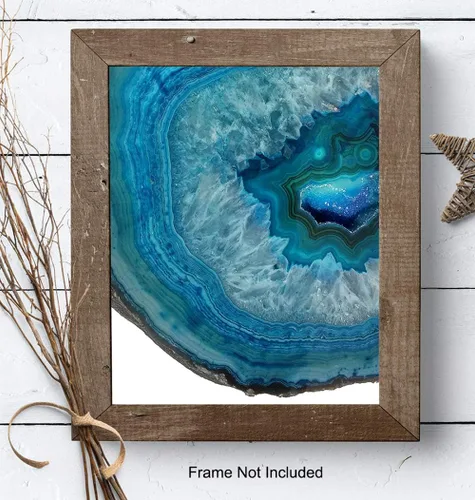 Vista 7 de Impresión artística de pared con piedras preciosas de ágata azul, foto sin marco de 8 x 10 pulgadas, es un gran regalo para coleccionistas de geoda