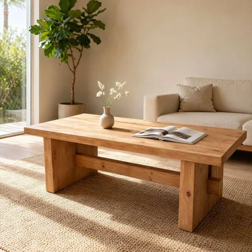 Vista 13 de Mesa auxiliar de madera, 39.37 pulgadas, cuadrada de mediados de siglo, mesa central de madera moderna de madera de fibropanel de densidad media