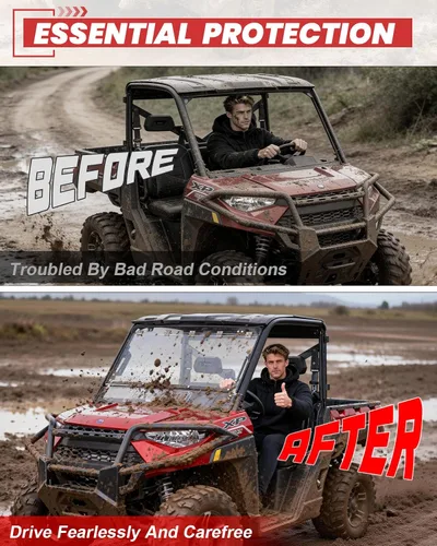 Vista 4 de StarknightMT Parabrisas abatible 3 en 1 compatible con Polaris Ranger XP