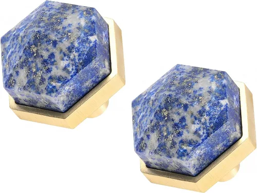 Vista 11 de Rockcloud Paquete de 2 pomos de piedra de cristal con forma hexagonal de obsidiana con tornillos, tiradores de cajón, pomos decorativos