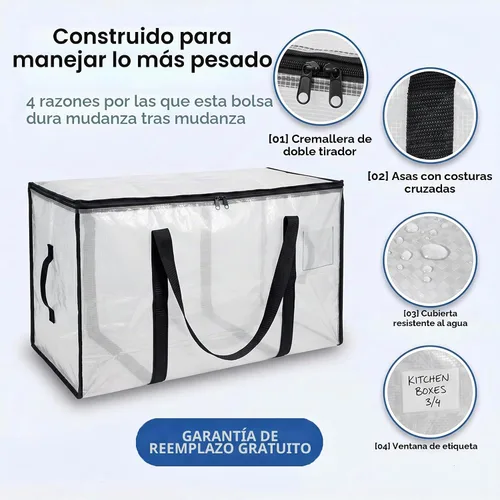 Vista 4 de ClearSpace Bolsas de mudanza o bolsa de almacenamiento de gran tamaño – Cajas grandes para mudanzas con correas de mochila, cremalleras y asas