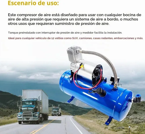 Vista 6 de Compresor de aire DC de 12V 150PSI con tanque de 6 litros 1.6 galones Apto para bocinas de tren neumáticos de autocaravana Compresor de aire