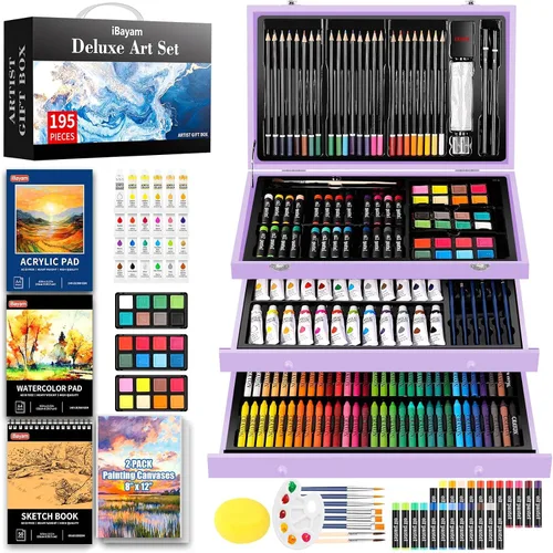 Vista 9 de iBayam Juego de Arte Deluxe, Caja de Regalo para Artista de 195 Piezas, Kit de Dibujo y Pintura de Artes y Manualidades, Suministros de Arte