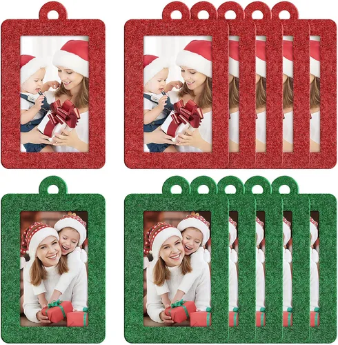 Vista 8 de Jetec 20 marcos de fotos de Navidad, mini marcos de fotos colgantes de fieltro, adorno colgante para árbol de Navidad, decoración familiar de Verde