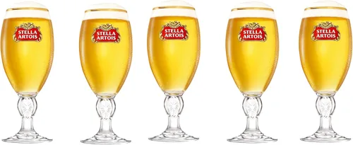 Vista 2 de Stella Artois Paquete de 5 cáliz de vidrio de cerveza original, 33cl